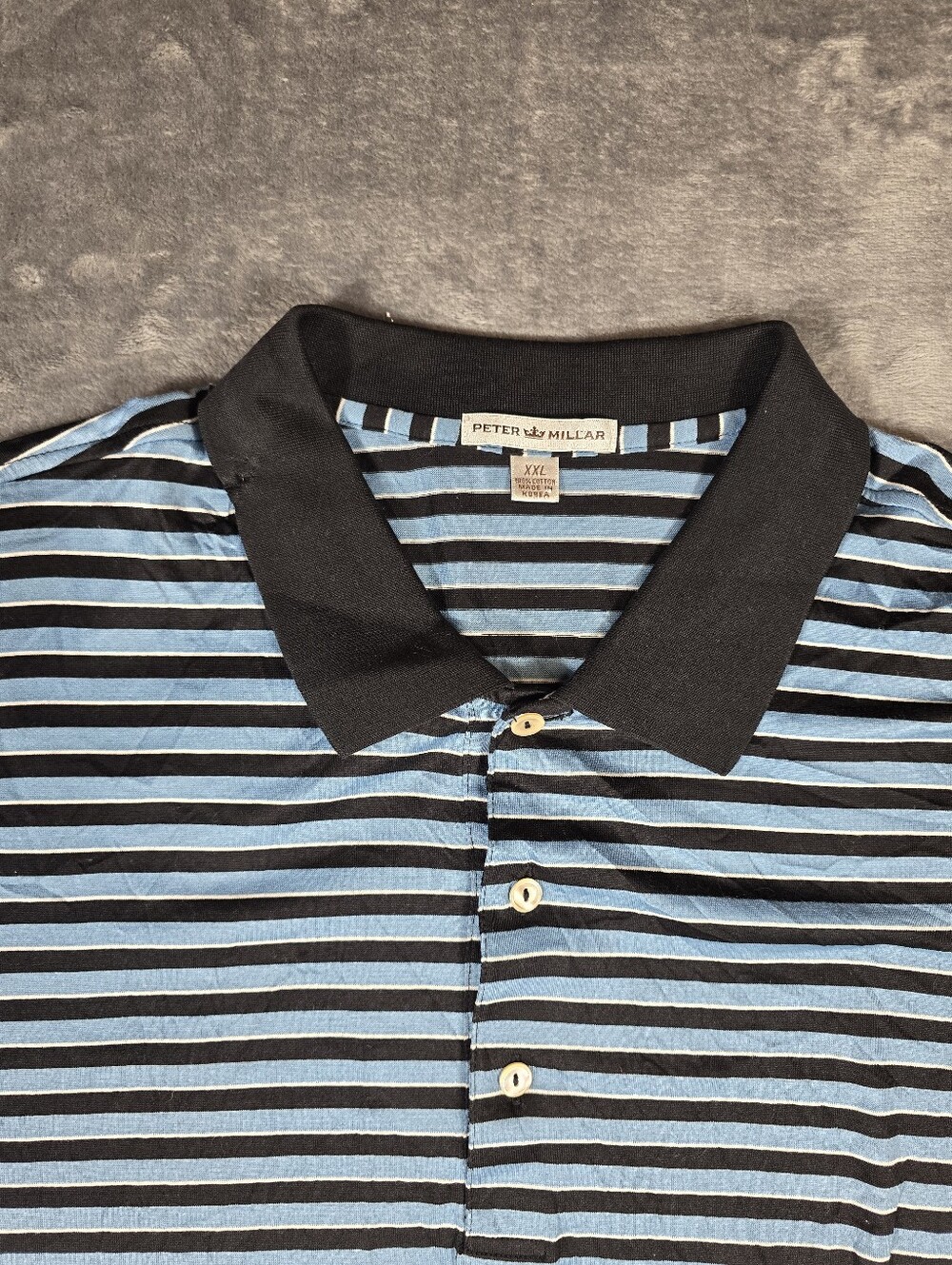Peter Millar Striped Polo Shirt Size 2XL Blue Black